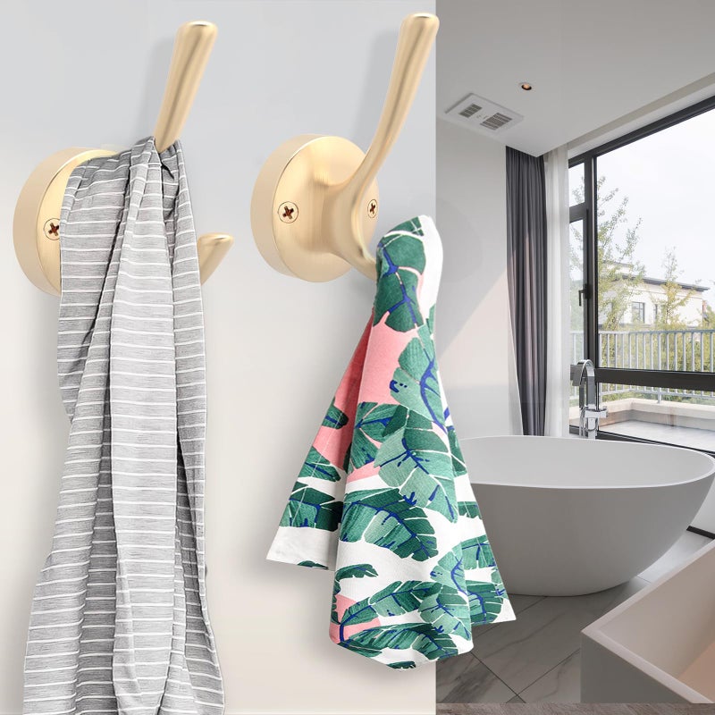TOFIIGREM Gold Hat and Coat Hooks  4 Pack Heavy Duty Robe Hook Metal Double Backpack Hook Wall Mounted  Towel Hooks for Bathroom Entryway Cubicle Closet Garage - Image 4